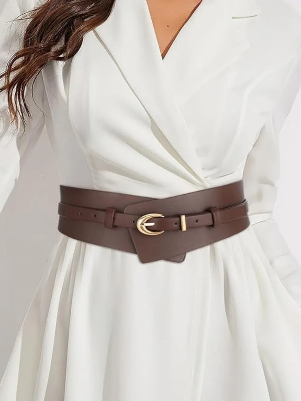 BRAND NEW NWT Brown Wide Waist Belt with Gold Buckle 37-41